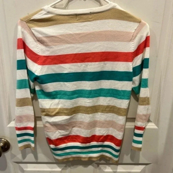 Mak B by Mak pink green tan striped cardigan size Small - Picture 5 of 5